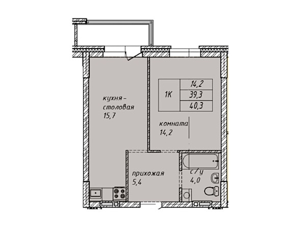 Планировка 1-комн 40,3 м²