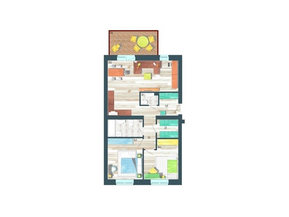 Планировка трехкомнатной квартиры 80,8 кв.м