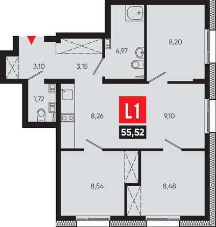 Планировка  55,52 м²