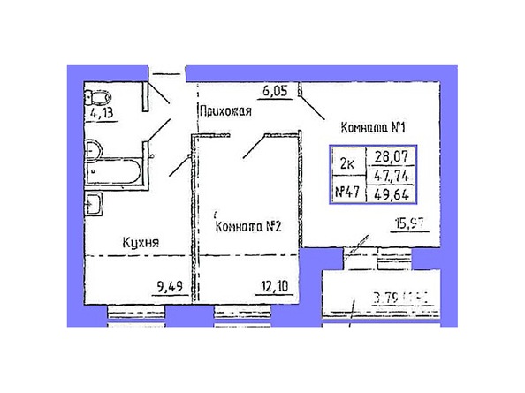 Планировка 2-комн 49,64 м²