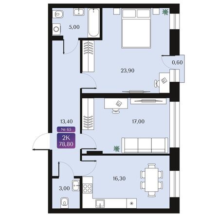 Планировка 2-комн 78,6, 78,8 м²