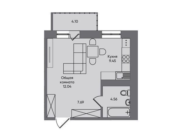 1-комнатная 37,84 кв.м