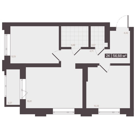 Планировка 2-комн 56,88 м²