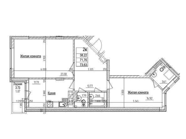 Планировка 2-комн 71,7 м²