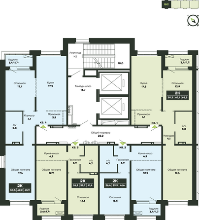 Планировка 2-комн 41,6 м²