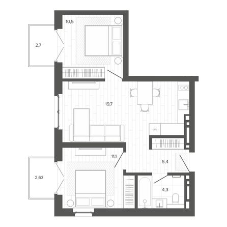 Планировка 3-комн 56,18 м²