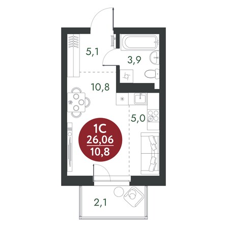 Планировка Студия 26,06 м²