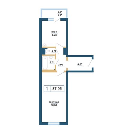 Планировка 1-комн 37,96 м²