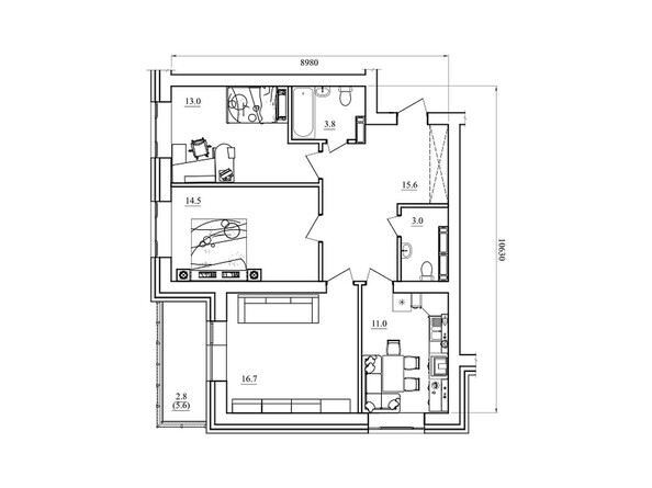 Планировка трехкомнатной квартиры 80,4 кв.м