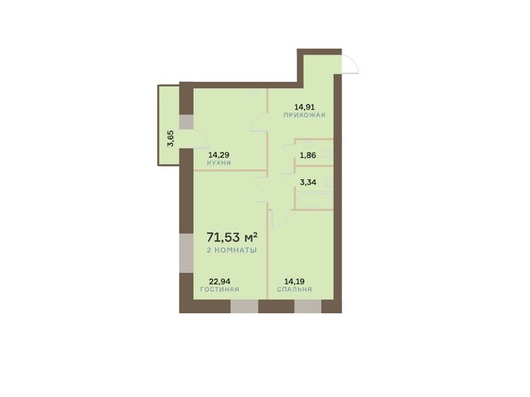 Планировка двухкомнатной квартиры 72,62 кв.м