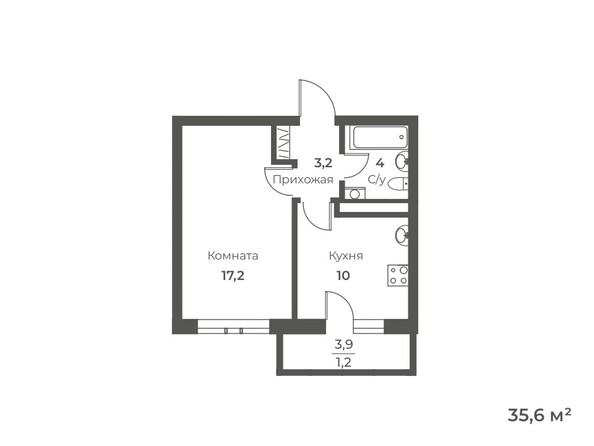 Планировка 1-комн 35,6 м²