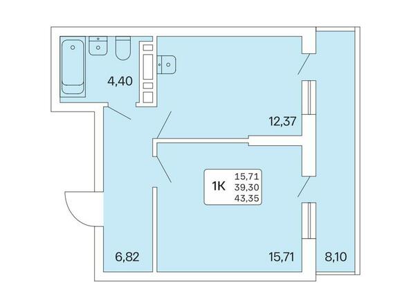 1-комнатная 43,35 кв.м