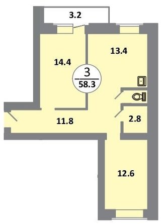 Планировка 3-комн 58,3 м²