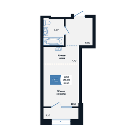 Планировка Студия 27,91 - 28,45 м²