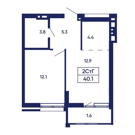 Планировка 2-комн 40,1 м²