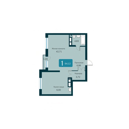 Планировка 2-комн 64,12, 64,19 м²