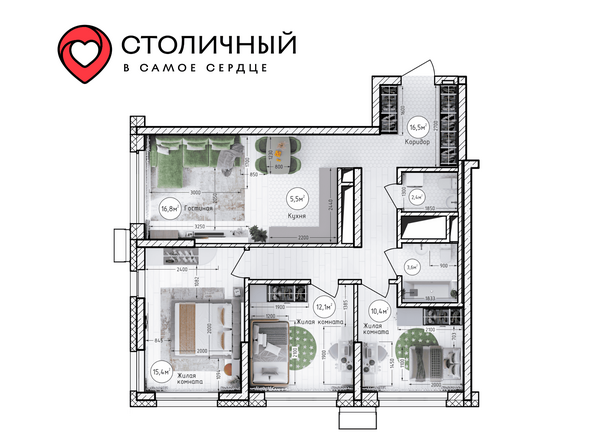 Планировка 4-комн 82,7 м²