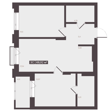 Планировка 3-комн 68,92 м²