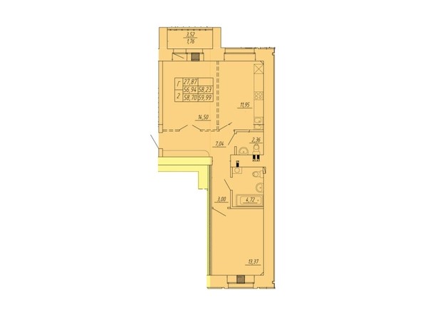 Планировка 2-комнатной квартиры 59,99 кв.м