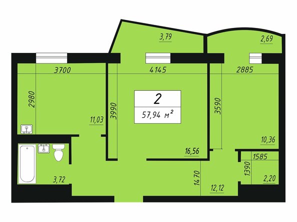 Планировка двухкомнатной квартиры 57,94 кв.м