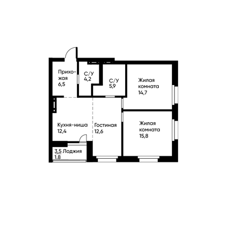 Планировка 3-комн 73 м²