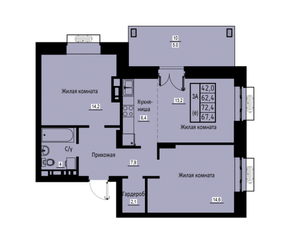 Планировка 3-комн 67,4 м²