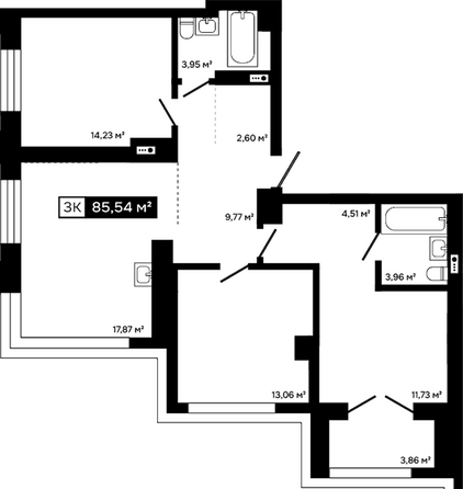 Планировка 3-комн 81,54, 81,68 м²