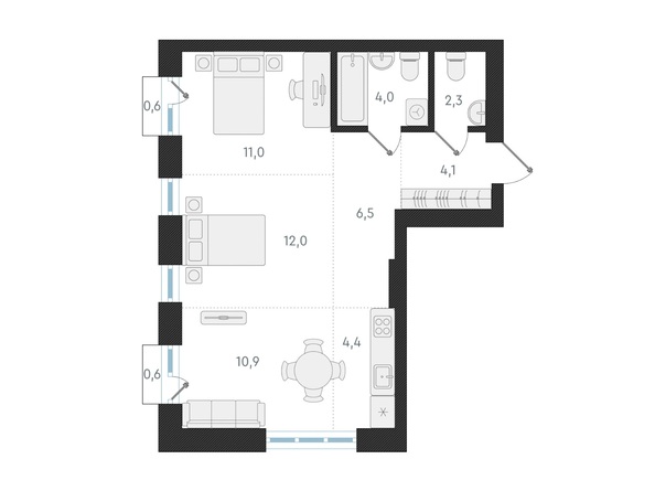 Планировка 3-комн 55,2 м²