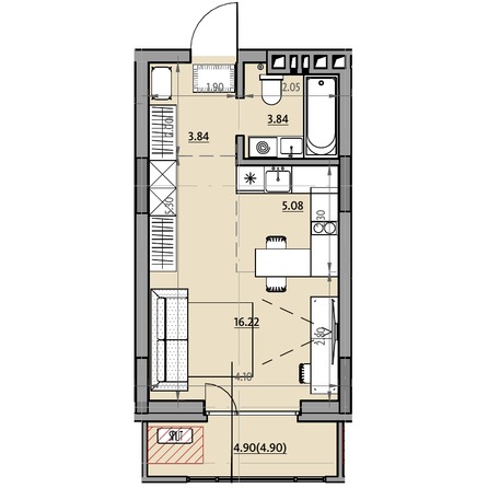 Планировка Студия 32,9, 33,2 м²