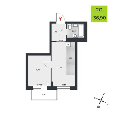 Планировка 2-комн 36,9 м²