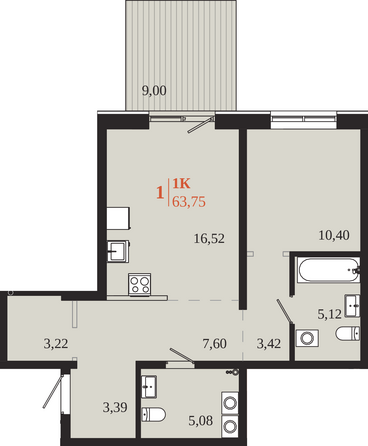 Планировка 1-комн 63,75 м²