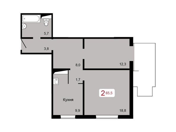 2-комнатная 65,5 кв.м