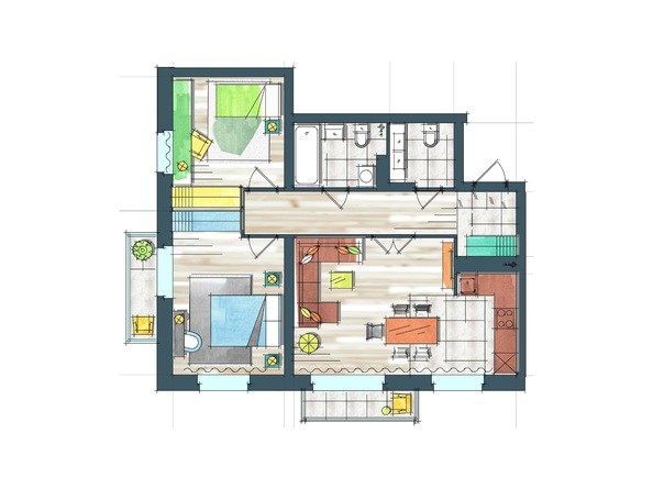 Планировка трехкомнатной квартиры 73,6 кв.м