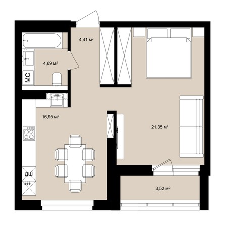 Планировка Студия 53,2, 53,25 м²