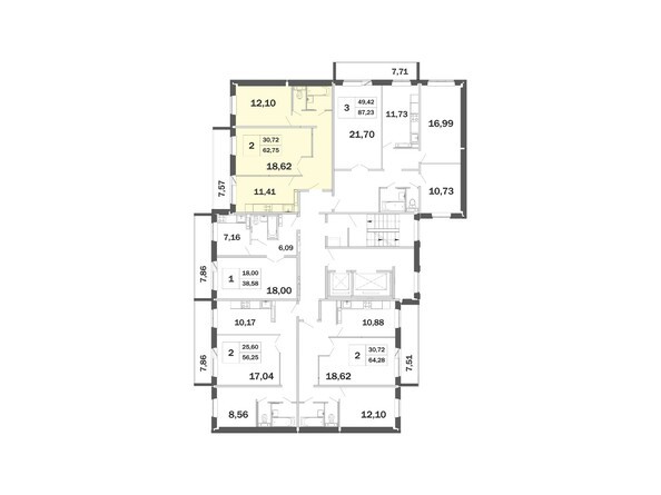 Планировка двухкомнатной квартиры 62,75 кв.м