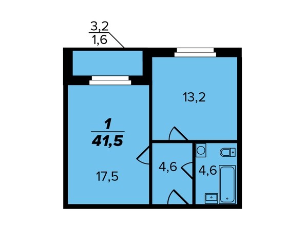 1-комнатная 41,5 кв.м.