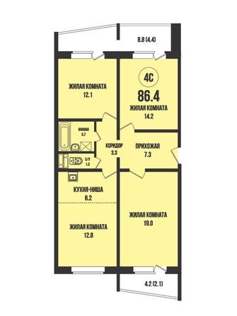 Планировка 4-комн 86,4 м²