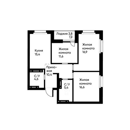 Планировка 3-комн 82 м²