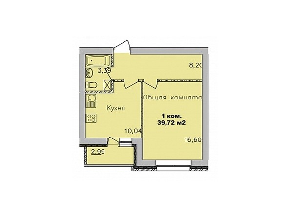 1-комнатная 39,72 кв.м