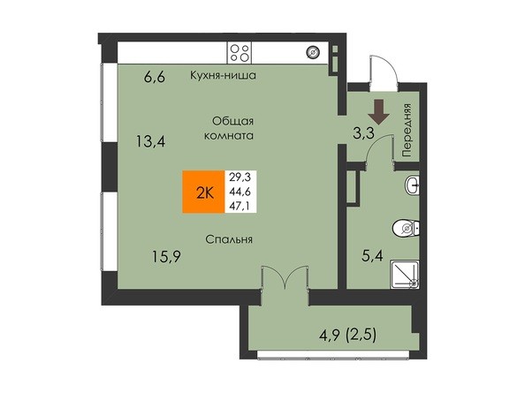Планировка 1-комнатной квартиры 47,1 кв.м