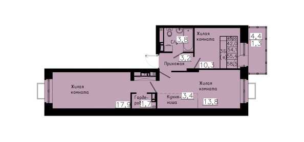 Планировка 3-комн 55,4 м²