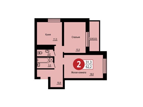 Планировка двухкомнатной квартиры 62,2 кв.м