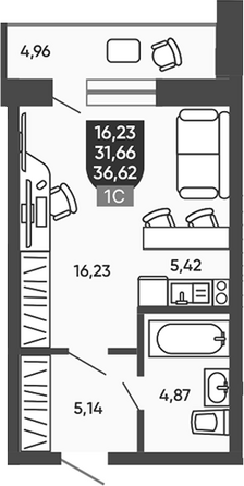 Планировка Студия 31,66 - 32,25 м²