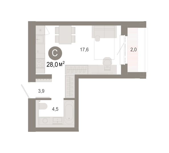Планировка Студия 27,96, 27,98 м²