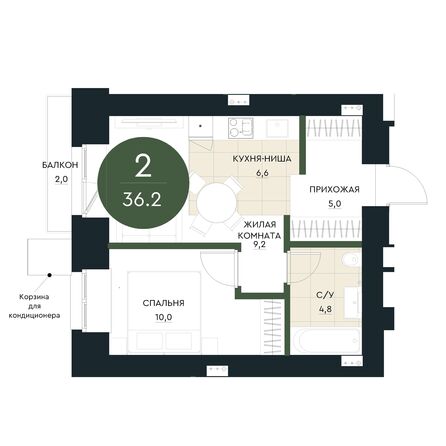 Планировка 2-комн 36,2 м²