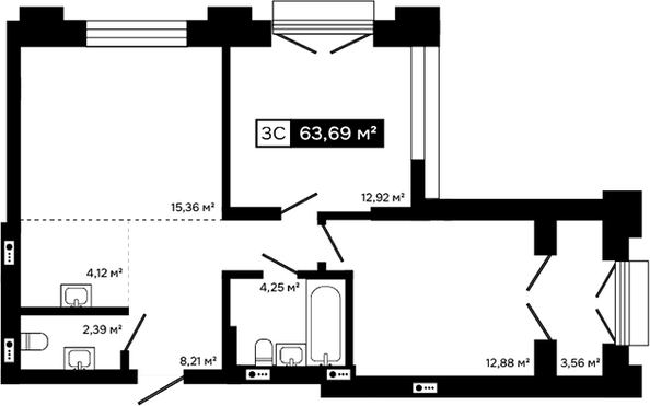 Планировка 2-комн 60,13 м²