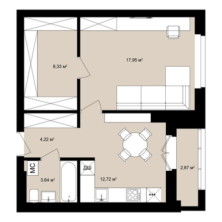 Планировка Студия 48,69 - 49,2 м²