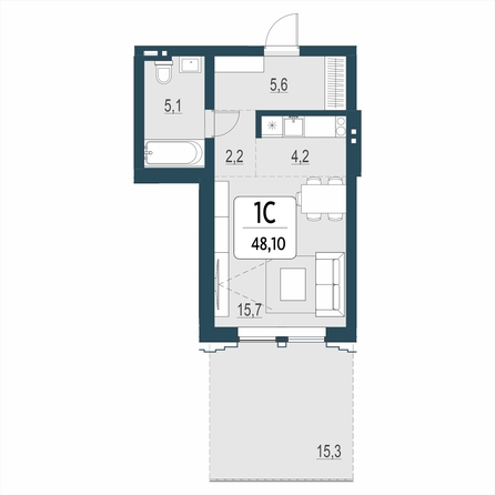 Планировка Студия 48,1 м²