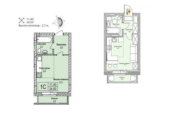 Планировка однокомнатной квартиры 24,5 кв.м