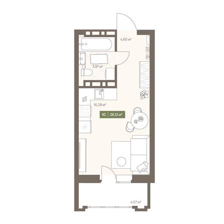 Планировка Студия 26,12, 26,24 м²